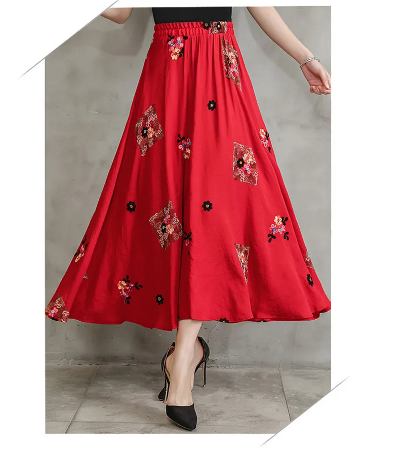 Faldas Mujer новые Инди фолк Harajuku больших размеров 2XL модные юбки женские хлопок лен узор винтажная элегантная Этническая юбка
