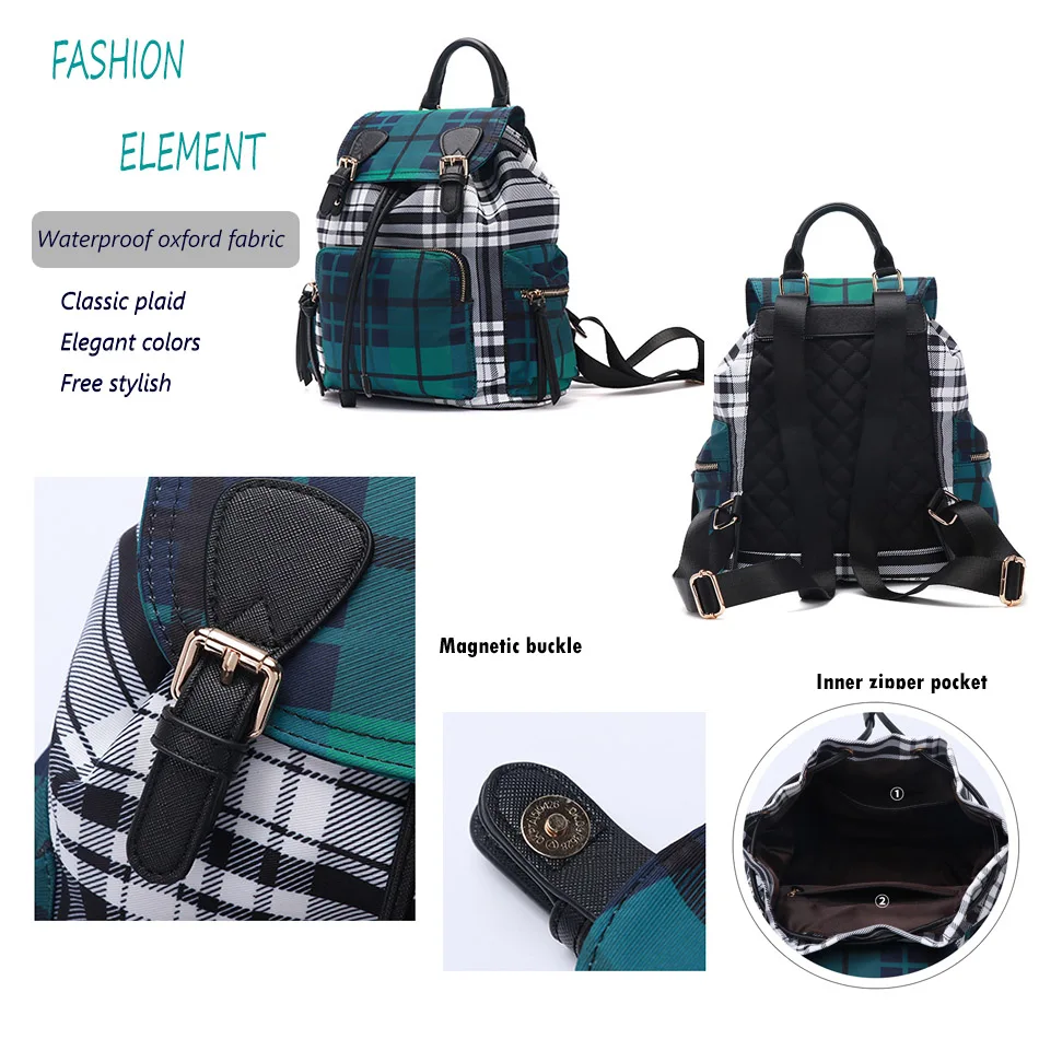 2018 small women Canvas Packpack Chassic Panelled Plaid School Bag for Teenager Girls Variety Shoulder Purse Bagpack Rucksack (6)