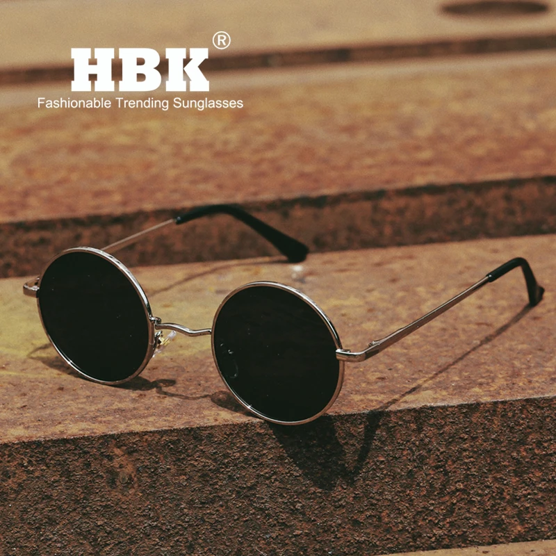 Мужские Винтажные Солнцезащитные очки HBK круглые металлические в стиле стимпанк