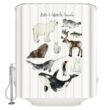 

Arctic & Antarctic Animals Extra Long Fabric Bath Shower Curtains Bathroom Decor Sets with Hooks