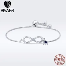 BISAER, 925 пробы, серебряные, любовь бесконечность, браслеты, бесконечная цепочка, женские браслеты для женщин, Стерлинговое Серебро, ювелирное изделие ECB087