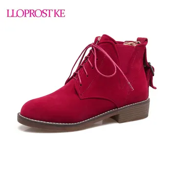 

LLOPROST KE Women Ankle Boots Lace Up Round Toe Shoes Low Heel Thick Heel Platform Women Boots Students or Lady Shoes GL068