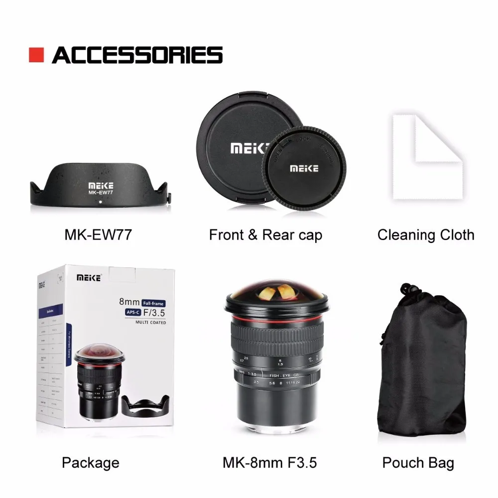 Объектив рыбий глаз Meike 8 мм f3.5 для камер Sony A6300 A6000 A5100 A5000 A6600 A6400 A6100 NEX7 NEX6 NEX3 A7II с APS