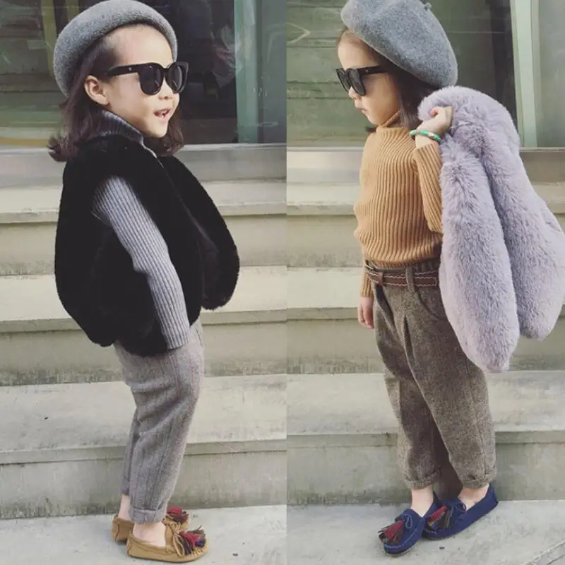 Girls Vests Kids Tan Faux Fur Children's Outerwear