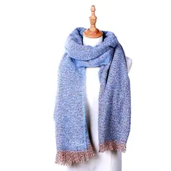 Для женщин зимние вязаные шарф мягкий теплый длинные шарфы Femme бахромой шаль Обёрточная бумага шею