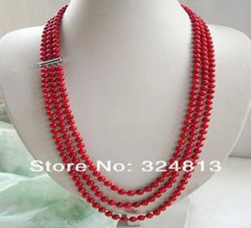 

High-quality grace excellent Beautiful 3 row red coral necklace