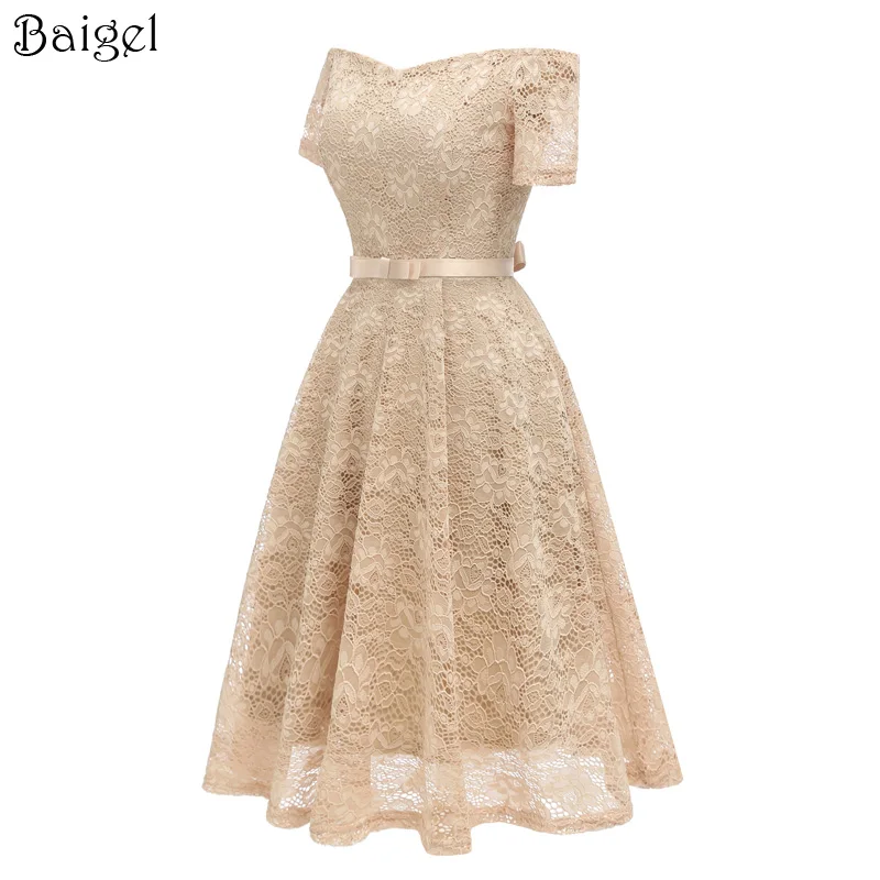 Women Short Sleeve Floral Lace Sexy Dress Off the Shoulder Wedding Party Dress Bridesmaid Robes Rockabilly Vintage Dress  (7)