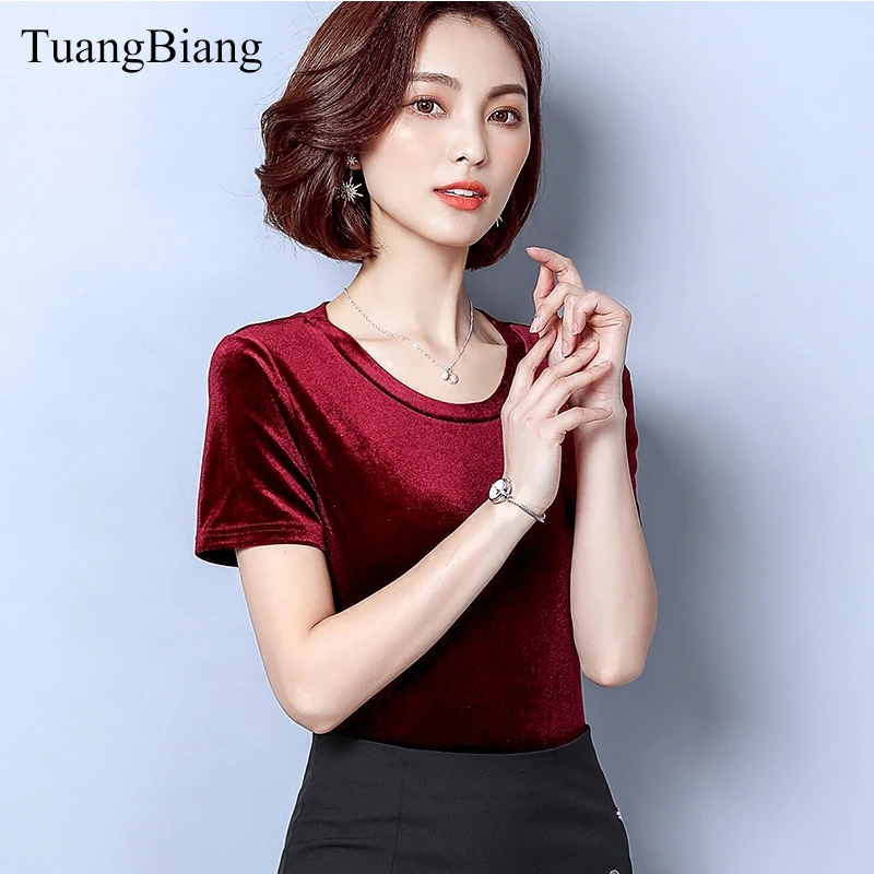 2018 женская летняя велюровая футболка с коротким рукавом camisetas тонкие однотонные