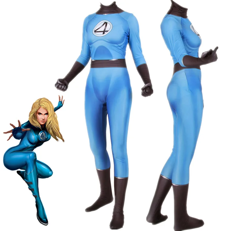 

Women Kids Fantastic Four Invisible Woman Cosplay Costume Superhero Susan Storm Zentai Bodysuit Suit Jumpsuits