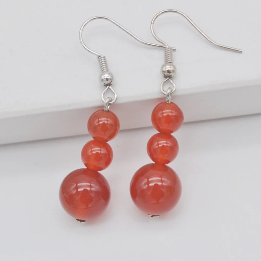 

Red Carnelian Bead Stone GEM Dangle Earrings Jewelry For Gift T224