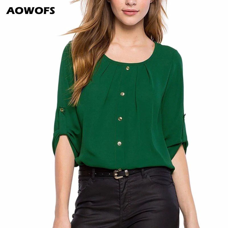 Nuevas blusas de moda para mujer 2018, blusa verde, camisa para mujer, blusas rojas de gasa para mujer, de gasa de tres cuartos|red chiffon blouse|blouses for womenchiffon blouse - AliExpress