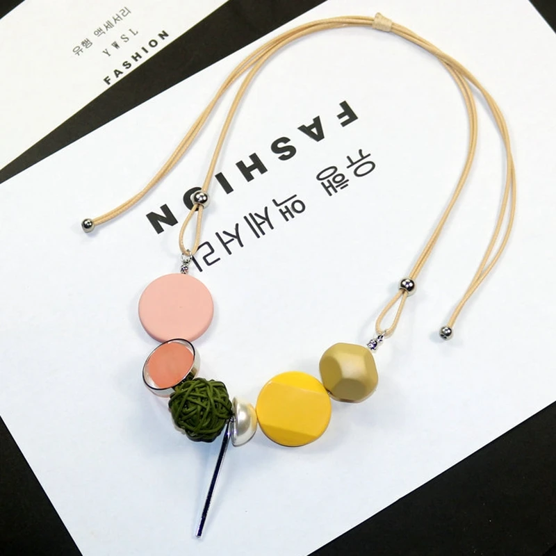 

YDGY2019 New Adjustable Wax-rope Chain, Mixed Colour Resin, Cotton-linen Accessory Necklace and Woman Jewelry Wholesale