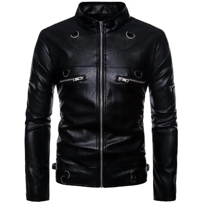 Стимпанк Для мужчин Кожаные куртки и пальто мото Блузон cuir homme Мода Стенд воротник PU кожаные пальто мотоциклетные мужской одежды
