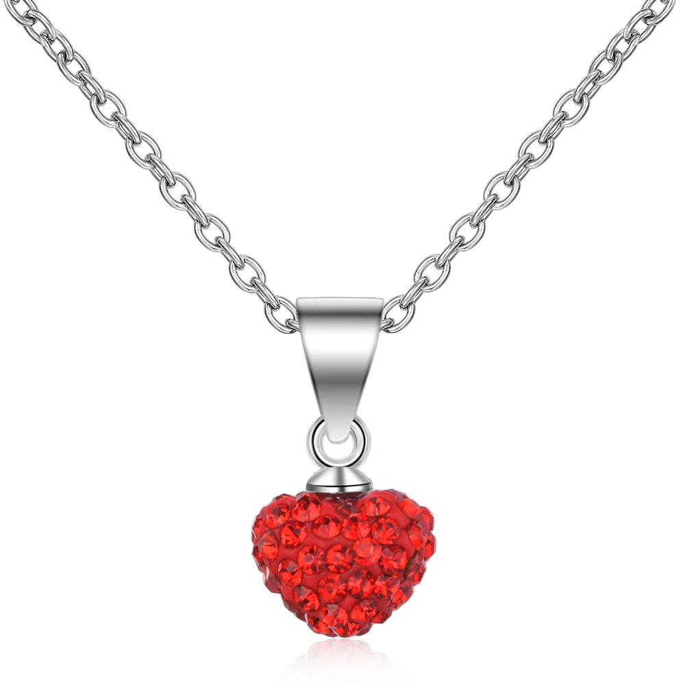 925 Sterling Silver Red Heart Pendant Necklaces for Women Genuine