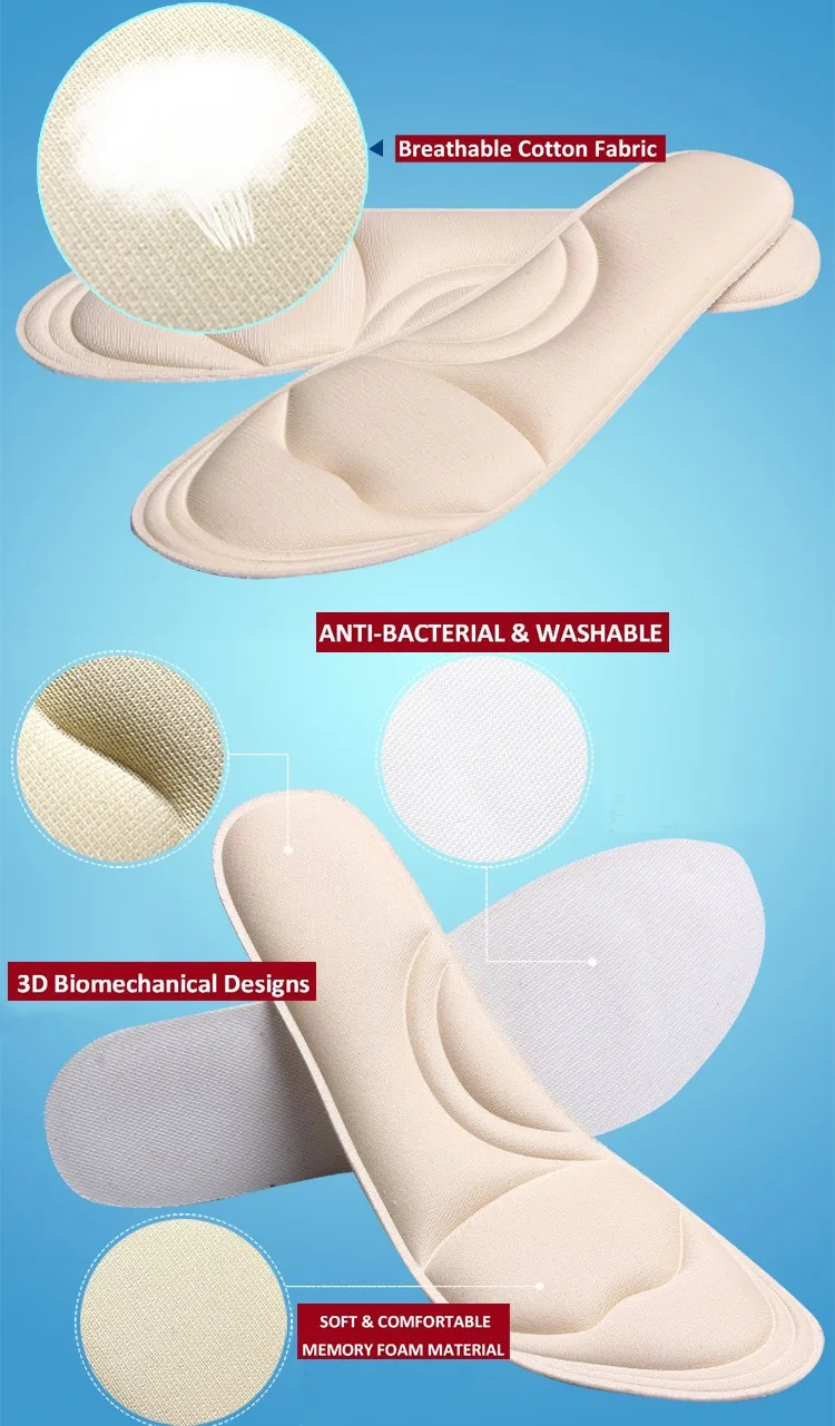 2 Pairs/lot 4D Design Plantar Fasciitis Shoe Cushion Shock Absorb Soft Memory Foam Insole Men Foot Massage Comfort Insoles Women 3 SIZES CUT TO FIT BLACK/RED/PINK/PURPLE/BEIGE/KHAKI