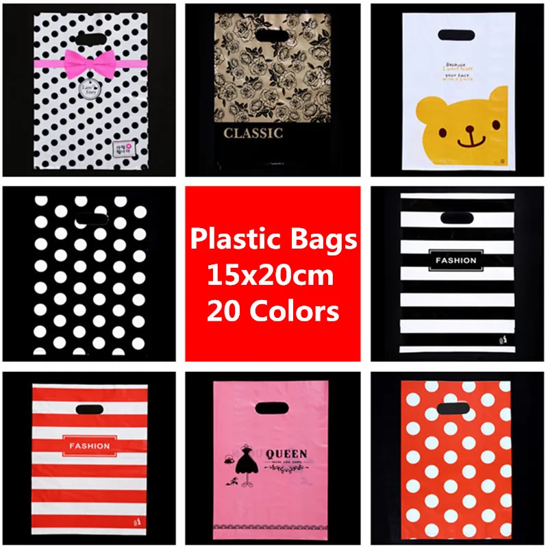 

10pcs 15x20cm Gift Bag Wedding Handles For Cookies Jewelry Bag Gift Bag Plastic Print Storage Shopping Bag Shops Clothes Package