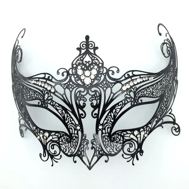 Luxury Diamond Black Metal Mask Carnival Laser Cut