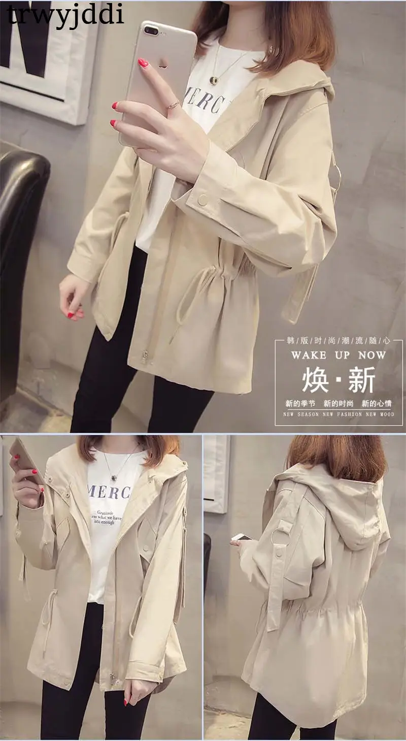 2019 Новый Демисезонный куртка с капюшоном Для женщин модные свободные короткие Chic ветровка корейский талии пальто женские Верхняя одежда N372