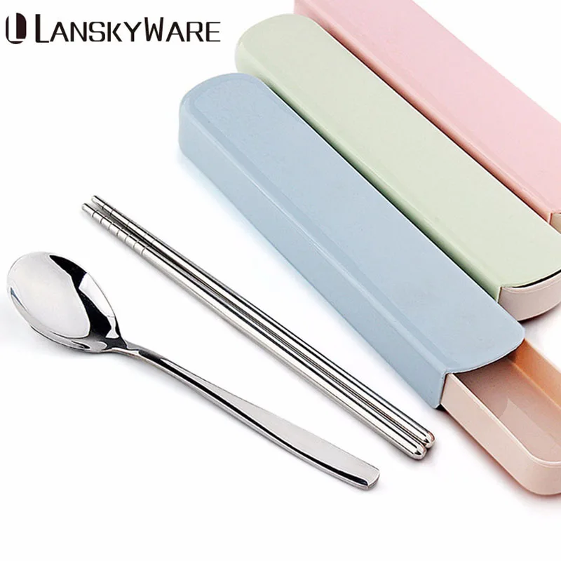 

Portable Dinnerware Set Chinese Stainless Steel Tableware With Box For Kid Travel Picnic Dinner Set Kitchen Accessories