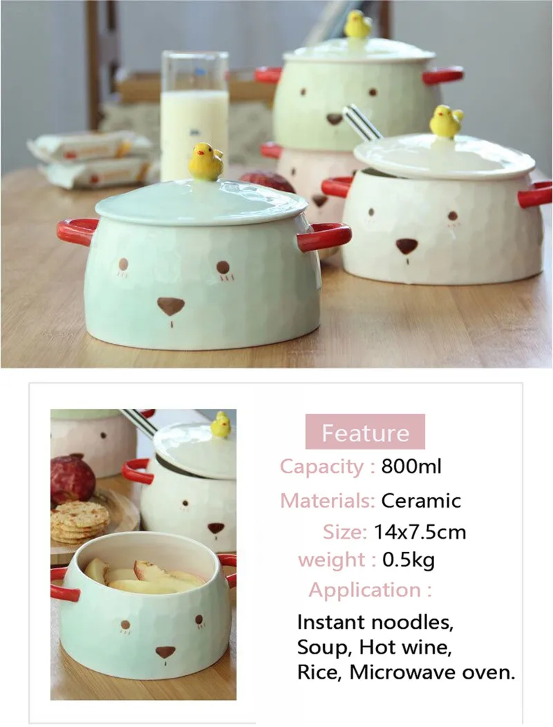 HOMI Creative Bear ceramics Bowl With lid Salad Ramen Soup Rice  Tableware Bowls Kids Food Container Instant noodles For Kitchen02_