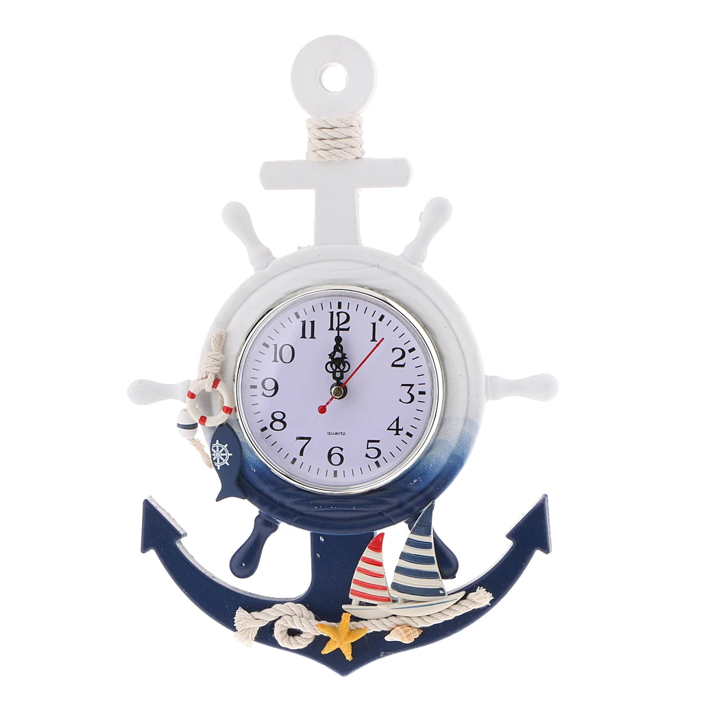 Nautical Theme Beach Ship Wheel 33cm Dia Wall Clock Hanging Decor Ornament Shelf Stand Wall Mounted 