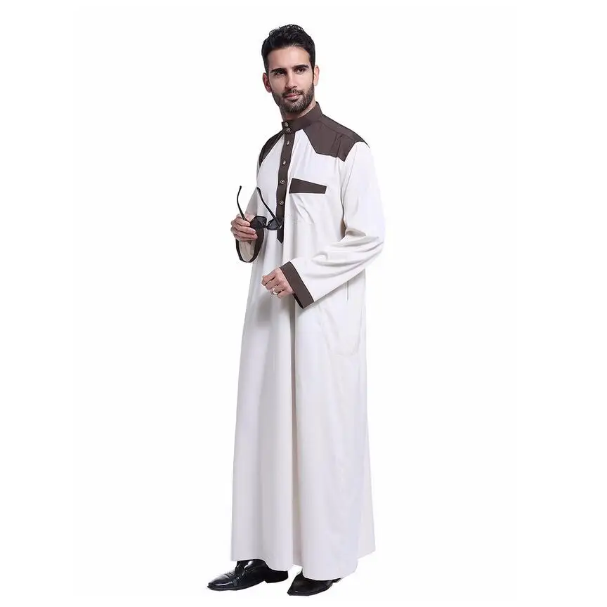 Мусульманское платье для мужчин abaya moroccan Дубай турецкое платье Thawb Caftan модное лоскутное белое синее XXXL - Цвет: 2