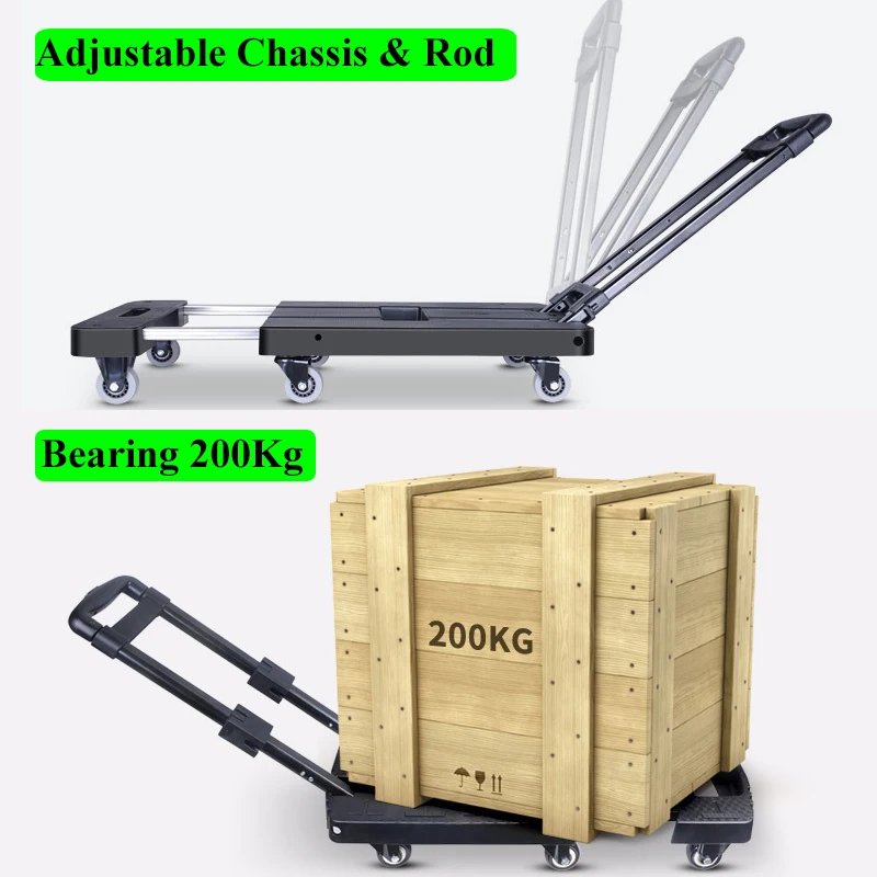 Draagbare Metalen PP Opvouwbare Bagage Trolley Winkelwagen voor Auto Reizen Accessoire Bagage Verzending Trailer Verstelbare Handgreep Chassis