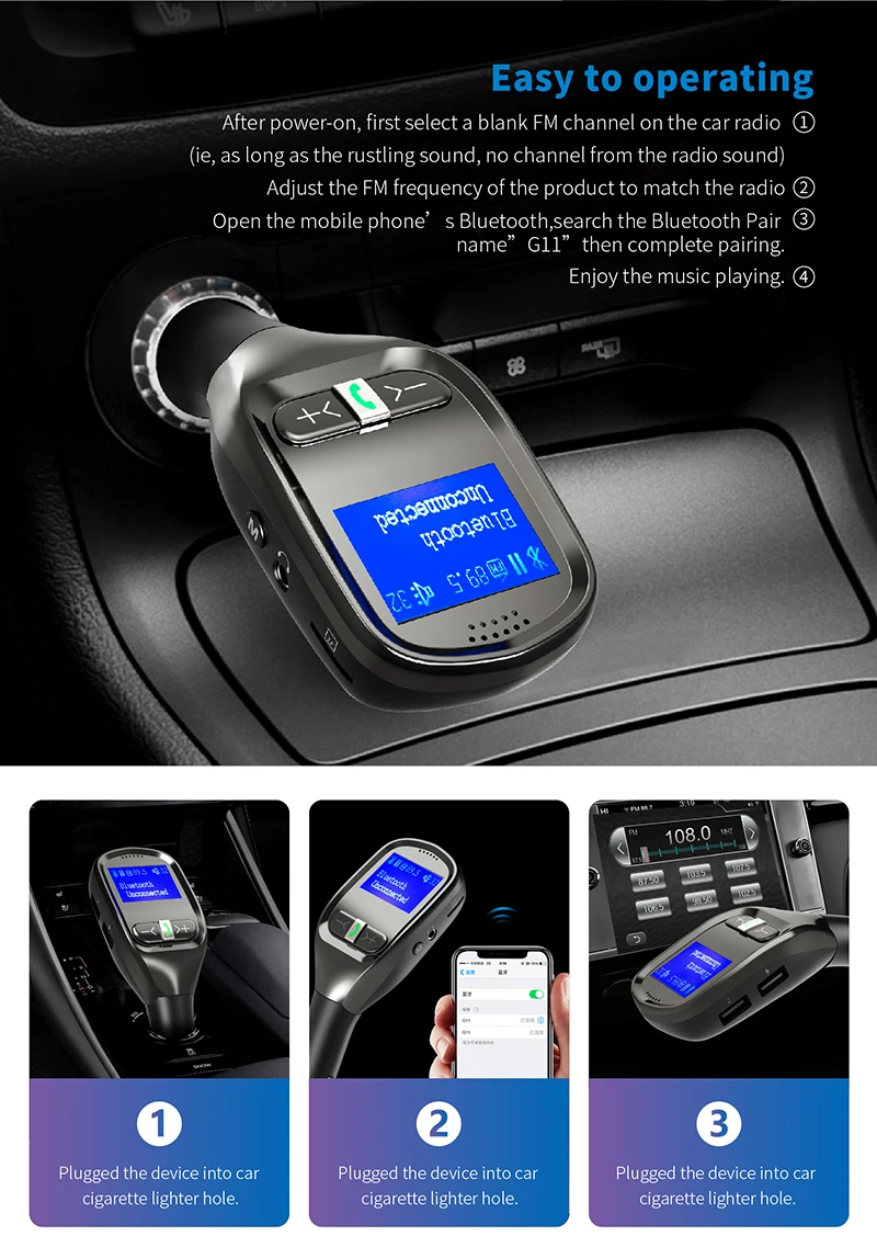 Rylybons автомобильный fm-трансмиттер 4,2 Bluetooth Беспроводной автомобиля Mp3 плеер Handsfree Car Kit fm-передатчик USB Зарядное устройство ЖК-дисплей Дисплей