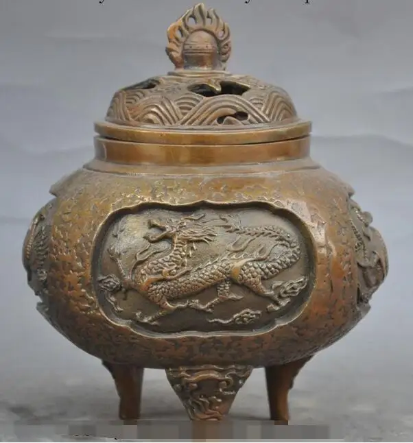 

S01346 7"Marked Chinese Bronze Four big god beast animal statue Incense Burner Censer (B0413)