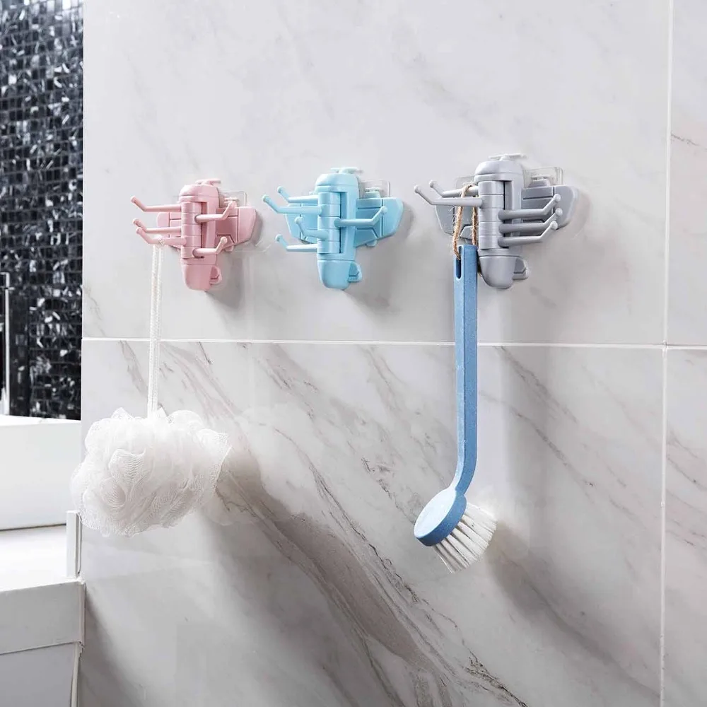 

180 Rotation Adhesive Plastic Air Plane Hooks Kitchen Bathroom Towel Key Sundries Storage Wall Stick Hangers