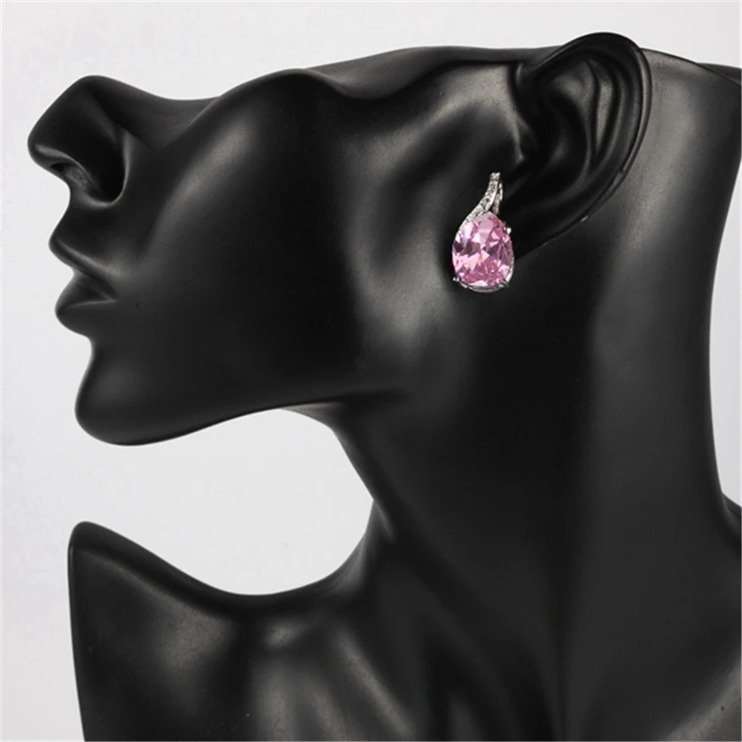 Fleure Esme Engagement Wedding drop earrings jewelry earrings for women Lovely Red Pink Cubic Zirconia Rhodium Plated R838 R841