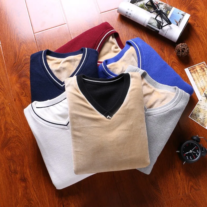 Varsanol 100% Cotton Sweater Men Thick Pullovers V-neck Coat Winter Casual Long Sleeve Sweaters Fit Knitting Solid Clothing New