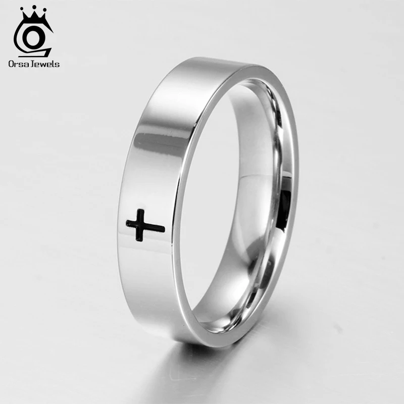 ORSA JEWELS High Quality Stainless Steel Rings for Women Perfect Polished Classic Cross Shape Ring Fashion Jewelry Gift OTR87