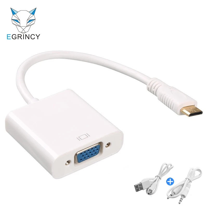 

EGRINCY Mini HDMI To VGA Adapter Male HDMI To Female VGA Audio Jack & Micro USB Cable HDMI Converter For XBOX PS4 MP4 Camera TV