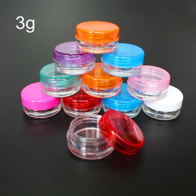 

100/lot colorful cream jar,3g cosmetic container, plastic bottle,display bottle,sample jar,cosmetic packaging