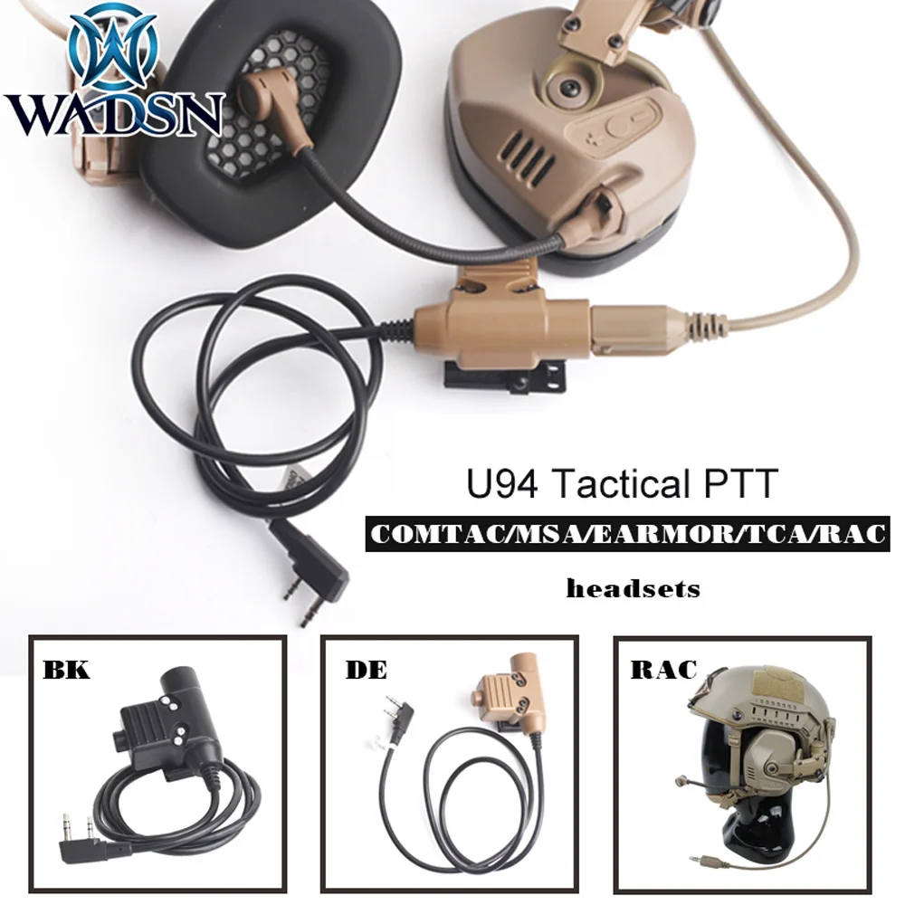 WADSN U94 Тактический PTT для TMC-RAC гарнитура 7 видов штепсельная вилка BK RAC TMC COMTAC/MSA/TCA/TRI