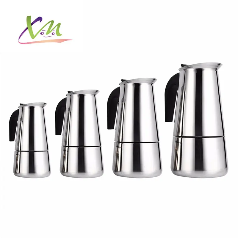 

1pcs Portable Espresso Coffee Maker Moka Pot Stainless Steel Coffee Brewer Kettle Pot For Pro Barista100ml/200ml/300ml/450ml