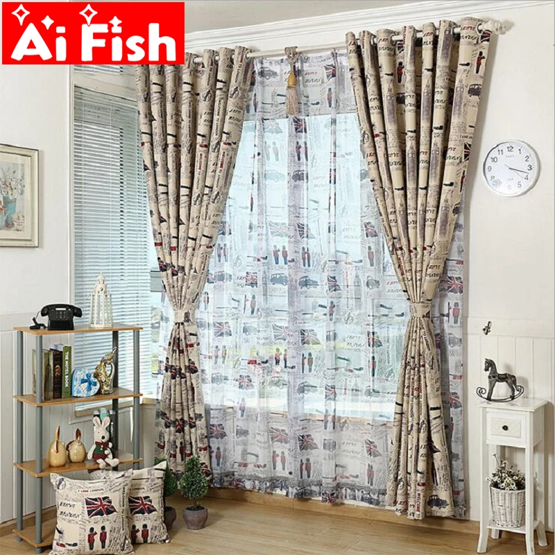 

Mediterranean Style Curtain Retro Shading Soldier Pattern Blackout Cloth for Kids Bedroom Cartoon Living Room Cortinas AP236 &50