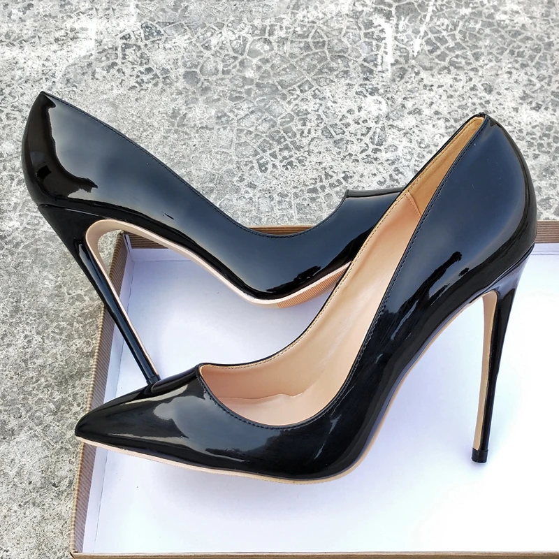 Keshangjia/Новинка; черные лакированные туфли из искусственной кожи на высоком каблуке 8 см 10 см 12 см; женские туфли с закрытым носком; Рабочая обувь
