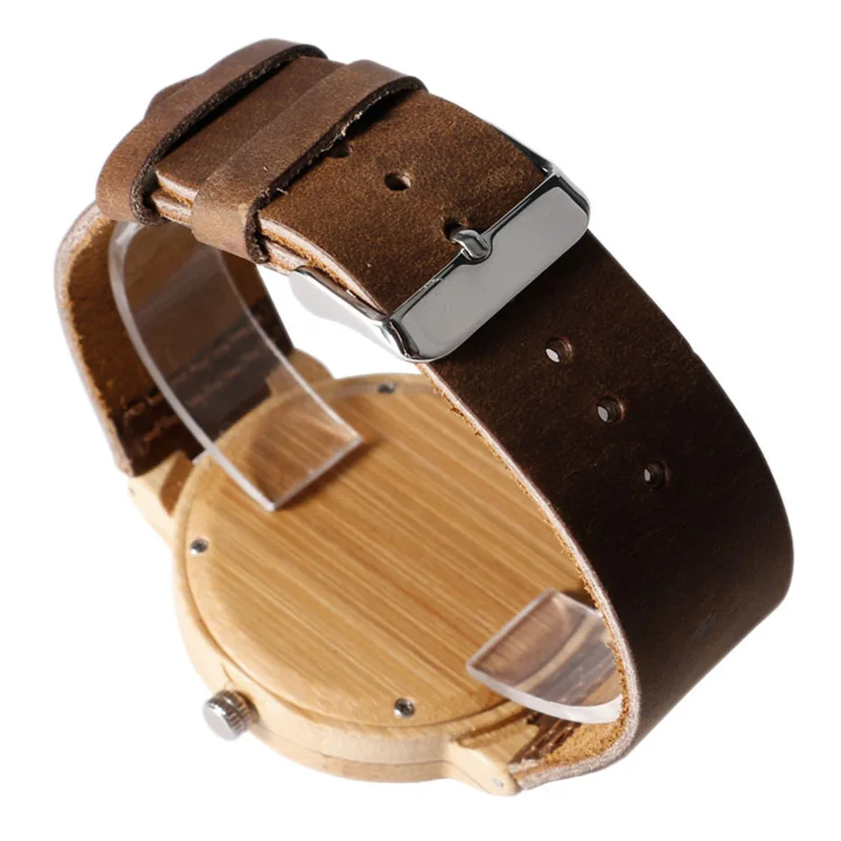 Creative Nature Minimalist Wood Bamboo Deer Head Brown Leather Quartz WristWatch Moose Analog Men Fashion Bangle Bracelet (9)