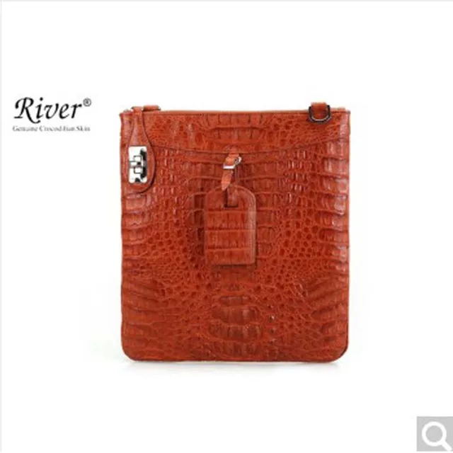 River Thailand Native Crocodile Leather Man Handbag Thai Caiman Back River Thailand Native Crocodile Leather Man Handbag Thai Caiman Back Skin Head Black
