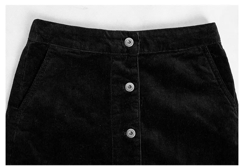 Autumn a-line skirt corduroy skirt in the long high waist slit skirt multi button pocket skirt (17)