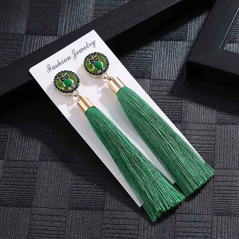 E5851 Trendy Drop Earrings OwlAnimalWomenLongBohemianBlueSilkBalckDangleMetalBohoGold Tassel Earrings 2018 Jewelry