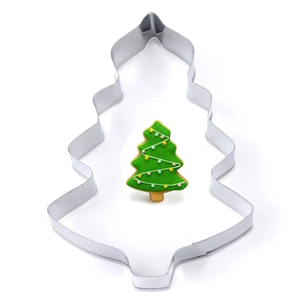 2pcs Stainless Steel Pastry Cookie Cake Baking Mold XMAS Tree Leaf Mould Tools