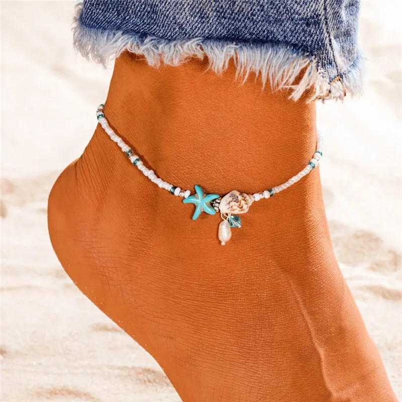 Fashion Sea Turtles Pearl Starfish Wave Heart Charms Bracelets Anklets For Women Bohemian Summer Foot Chain Jewelry Gifts Fashion Sea Turtles Pearl Starfish Wave Heart Charms Bracelets Anklets For Women Bohemian Summer Foot Chain Jewelry Gifts
