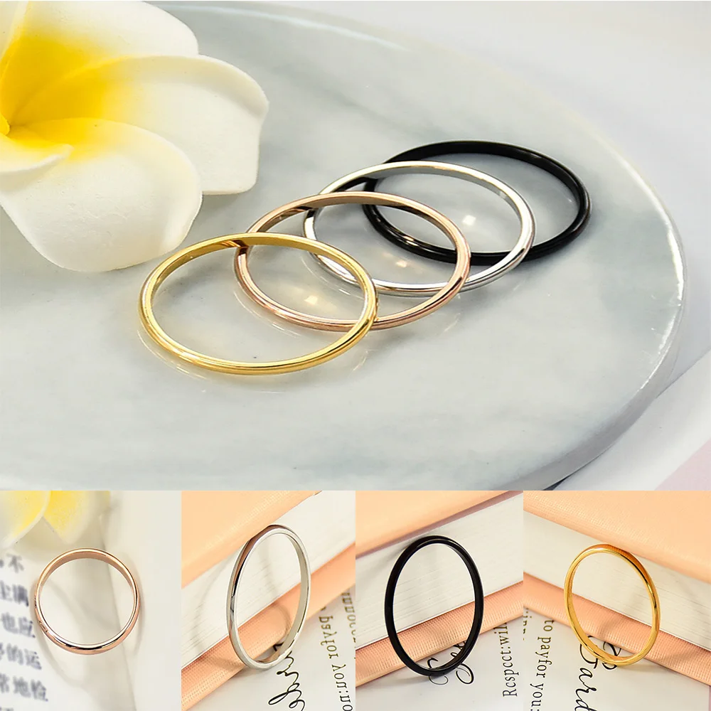 

iMucci 2 MM Thin Stainless Steel Three Color Couple Ring Simple Fashion Rose Gold Finger Ring For Women Jewelry
