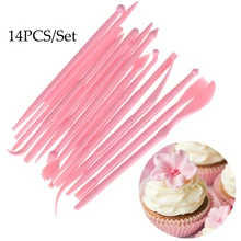Торт резные группы 14 шт. розовые украшения ручка для помадки, печенья, сахара Цветочная Скульптура Резак DIY Формирование выпечки Моделирование Инструменты формы