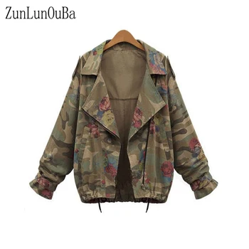 

2018 Autumn Winter Casual Loose Women Bomber Jacket Ladies Army Green Harajuku Leopard Turn-down Collar Zipper Long Sleeve Coat