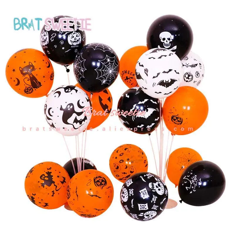 

100Pcs Halloween Balloons Decorations 12 Inch Pumpkin Spider Web Bat Scarecrow Tombstone Latex Balloons Halloween Decorations