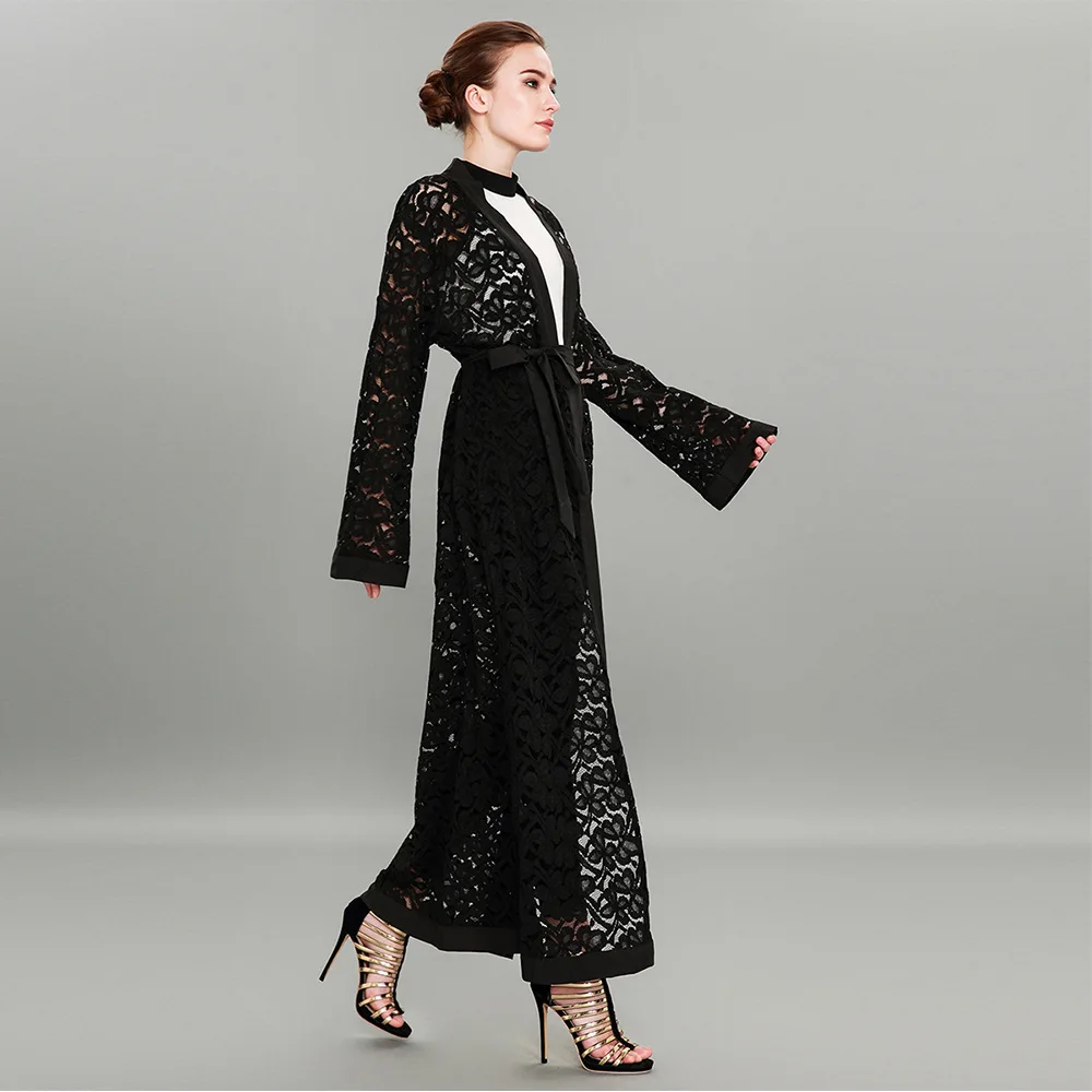 

Fashion Women Muslim Black Lace Abaya Dress Cardigan Club Party Prayer Clothing Plus Size 5XL Long Dubai Turkish Ramadan Abaya